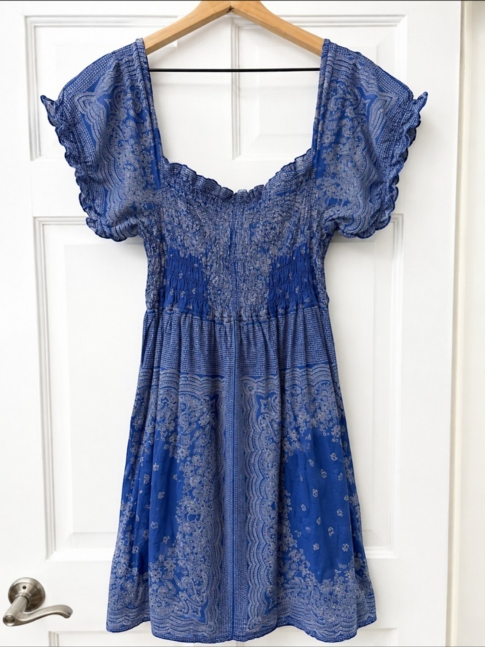 Blue Plate Paisley Bandana Smocked Waist Babydoll Dress